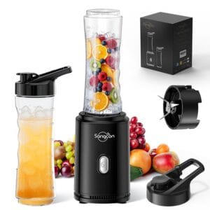 Sangcon Mixer Smoothie Maker,Electric Portable Sports Blender for Shakes and Smoothies, with 2 BPA-Free 600ML Tritan To Go Bottles + 2 Drinking Caps, 4-Blade Knife, Pulse...