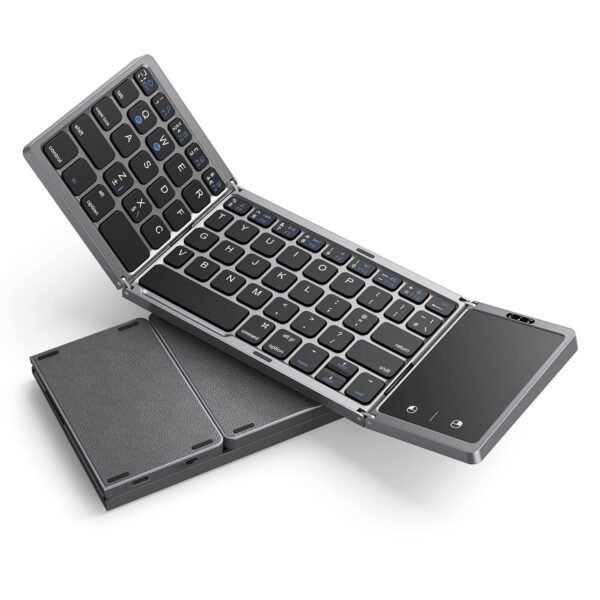Seenda Folding Bluetooth Keyboard with Touchpad, Foldable Portable Travel Mini Wireless Keyboard, Rechargeable UK layout for iOS Android Windows PC Tablet phone ipad, Black and...