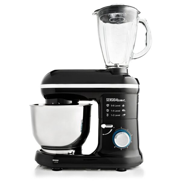Sensio Home 2-in-1 Food Processor Blender & Stand Mixer Machine - 1300W Electric Motor - Dough Hook, Whisk, Beater, Splash Guard, 6-Speed - 4.5 Litre Stainless Steel Mixing Bowl...