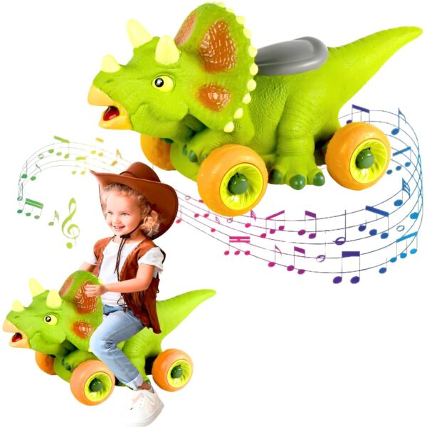 SGM 105-2, Dinosaur Ride On Toy, Triceratops Dinosaur Riding For Kids With 4 Wheels, Dino Ride on Push Along Toys With with Music Sounds, Outdoor/Outdoor Fun & Cool Toy Best For...