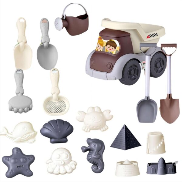 SHANGYU Beach Toys Set for Kids 18 PCS Sand Bucket and Spade Beach Set Kids, Sand Pit Toys, Includes a Bucket, Shovel, Rake, Sieve, Bucket/Truck (truck18pcs)