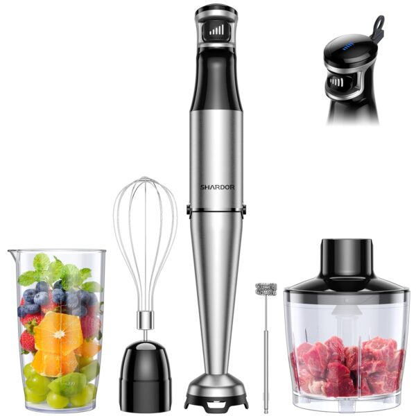 SHARDOR Hand Blender, Soft Start Variable Speed 5 In 1 Stick Blenders For Kitchen 1100w Scratch Resistant Immersion Blender With Whisk, Milk Frother, 800ml Beaker, 600ml Chopper...