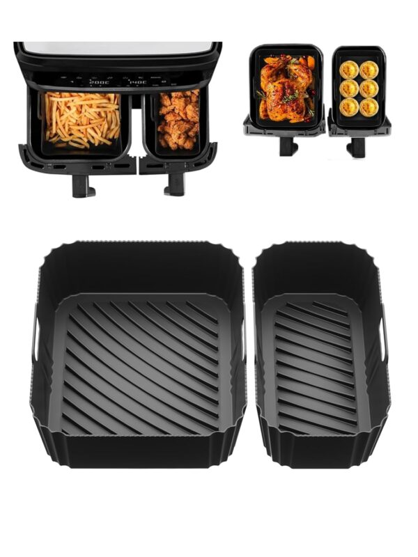 Silicone Air Fryer Liner for Tefal 8.3L Dual, Air Fryer Accessories for Tefal Easy Fry 8.3L, Lakeland Air Fryer 8L, Tower T17099 5.2L/3.3L and Salter EK5729 Dual Drawer...