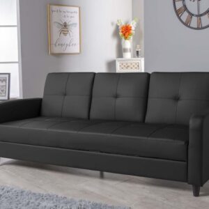 Sleep Factory - Eden ClicClac 3 Seater Sofa Bed, with Storage - W203cm D79cm H82cm - Faux Leather Recliner Fold Out Couch with Folding Table - Removable Arms, Side Storage...