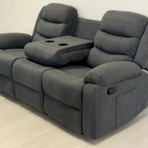 sleepkings Sorrentino 3 Seater Recliner Sofa Grey Fabric, Manual Reclining Sofa with Cup Holders Console, Modern Living Room 3 Seater Recliner Couch