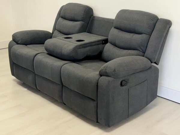sleepkings Sorrentino 3 Seater Recliner Sofa Grey Fabric, Manual Reclining Sofa with Cup Holders Console, Modern Living Room 3 Seater Recliner Couch