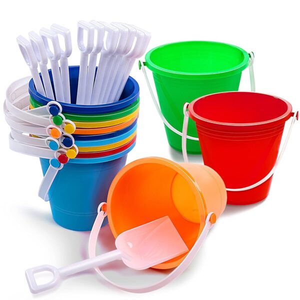 Sloosh 12 Sets Sand Buckets with Shovels for Kids Beach Bucket and Spade Toys Party Favors Sand Pail Set Plastic Bucket with Handles,Outdoor Toys for Toddles Age 3 4 5