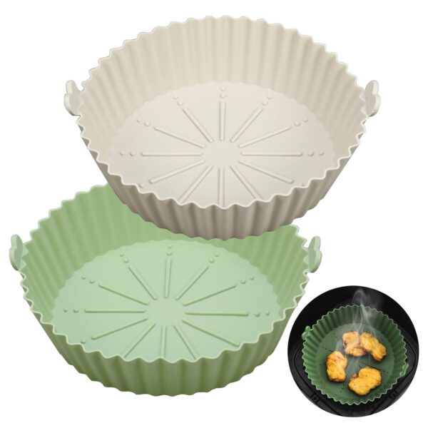 Smilcloud 2 Pcs Air Fryer Silicone Liner, 5.3 Inch Round Silicone Pot Baking Pan Air Fryer Paper Liners Replacement Round Silicone Mats Air Fryer Basket for Oven Microwave Home...
