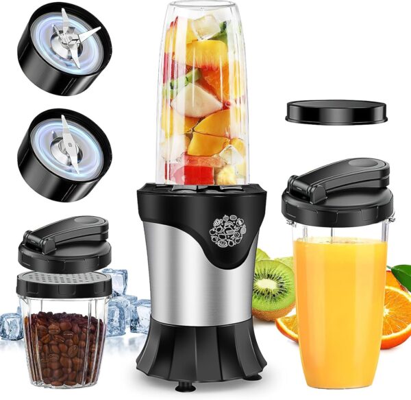 Smoothie Blender 800W Portable Personal Blender for Shakes and Smoothies, Blenders and Grinder Combo for Kitchen with 2 600 ml To-Go Cup & 200 ml Grinding Cup for Protein...