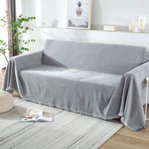 Sofa Throws for 2-3-4 Seater, Extra Large 3 Seater - Washable, Anti-slip, Dirt-repellent Couch Throws with Tassels (180 x 300 cm, Light Gray)