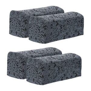 sourcing map 4Pcs Stretch Armrest Covers, Polyester Jacquard Soft Couch Arm Slipcovers Anti-Slip Furniture Protector for Chairs Couch Sofa Recliner, Gray