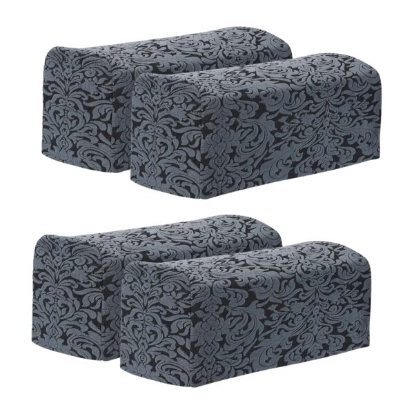 sourcing map 4Pcs Stretch Armrest Covers, Polyester Jacquard Soft Couch Arm Slipcovers Anti-Slip Furniture Protector for Chairs Couch Sofa Recliner, Gray