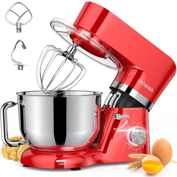 Stand Mixer, POWWA Food Mixer 6.2L Dough Mixer, 6 Speeds 1500W Electric Kitchen Mixers Cake Mixer with Dough Hook, Whisk, Beater & Splash Guard for Baking, Cake, Pasta,...