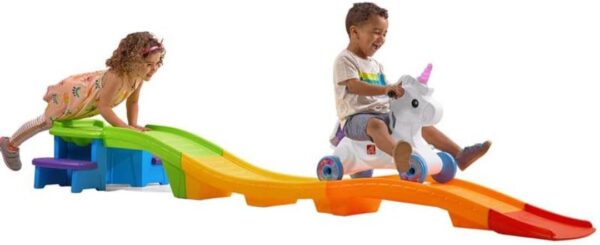 Step2 Unicorn Up and Down Roller Coaster for Kids – Ride On Toy for Indoor/Outdoor Use – Secure Ride, Skill Building Toddler Toy, Assembled Dimensions: 12.75” H x 110” W x 27” D