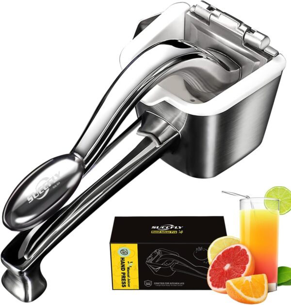 SUCCFLY Lemon Squeezer Stainless Steel, Manual Juicer Citrus Lime Orange Fruit Squeezer Heavy Duty Ergonomic Handle Labor-saving Large Capacity Juice Press Hand Handheld Juicer...