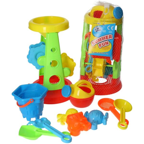 Summer Fun Sand and Water Play Set, Beach Toys with Tower, Bucket and Tools, Ages 18+ Months - Waterwheel Beach Set
