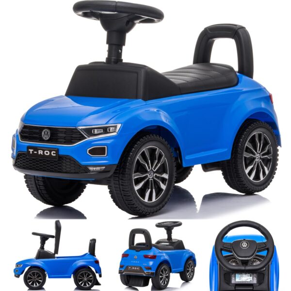 sun baby Ride On Car Volkswagen T-Roc Licensed Baby Car for 1 year old with sound effects, under-seat storage compartment, large wheels with chrome rims (Blue)