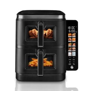 Swan SD10522BLK 11L Twin Stack Air Fryer, Swan Cyclone Technology, Two 5.5L Baskets, Space-Saving Vertical Stack Design, Foldable Digital Touch Display, Dual Cook Functions,10...