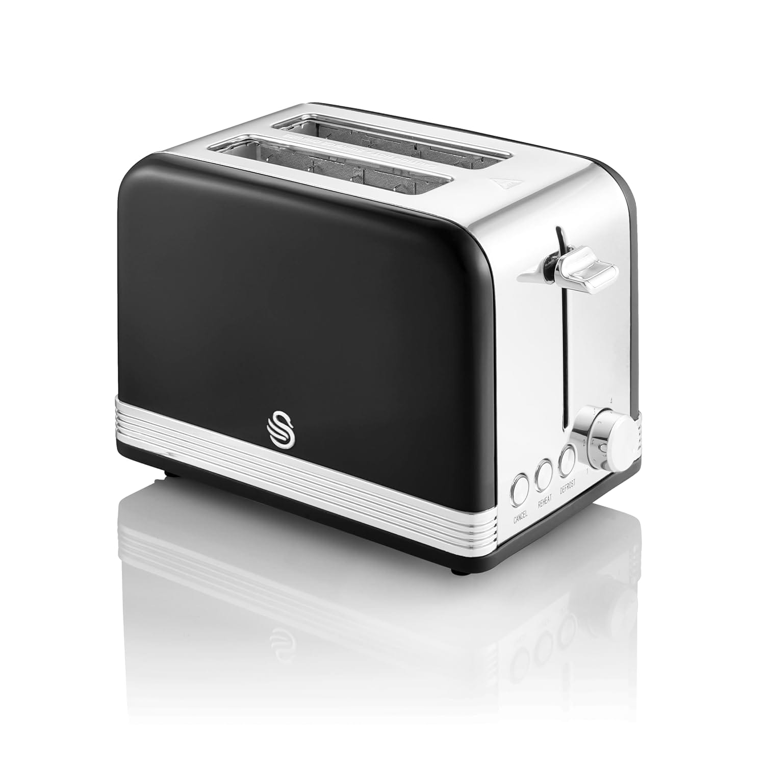 Swan ST19010BN Retro 2-Slice Toaster with Defost/Reheat/Cancle Functions, Cord Storage, 815W, Retro Black