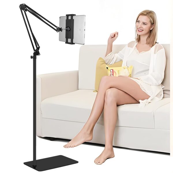 Tablet Floor Stand with Heavy Duty Base【Ultra Sturdy】, Overhead Bed iPad Stand Angle Height Adjustable, Compatible with iPad Mini Air Pro 12.9/9.7, Galaxy Tab, Kindle, Cell...