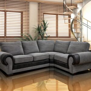 Tango Kingsize Jumbo Cord Sofa Range – Luxurious Living Room Furniture with Deep Seating L Shape Sofas, Right Corner Sofas (GREY/BLACK, Corner Right)
