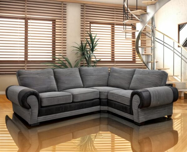 Tango Kingsize Jumbo Cord Sofa Range – Luxurious Living Room Furniture with Deep Seating L Shape Sofas, Right Corner Sofas (GREY/BLACK, Corner Right)