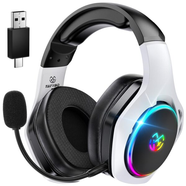 Tatybo 2.4Hz Wireless Gaming Headsets for Ps5 Ps4 PC, 40H+ Hrs & 7.1 Surround Sound with Noise Canceling Microphone Ps5 Headsets for Switch Phone, Bluetooth Gaming Headphone