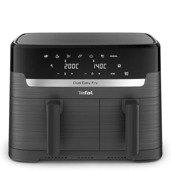 Tefal Easy Fry Dual Zone Digital Air Fryer, 2 Drawers, 8.3L, 8in1, Air Fry, Extra Crisp, Roast, Bake, Reheat, Dehydrate, 6 Portions, Non-Stick, Dishwasher Safe Baskets, Grey...
