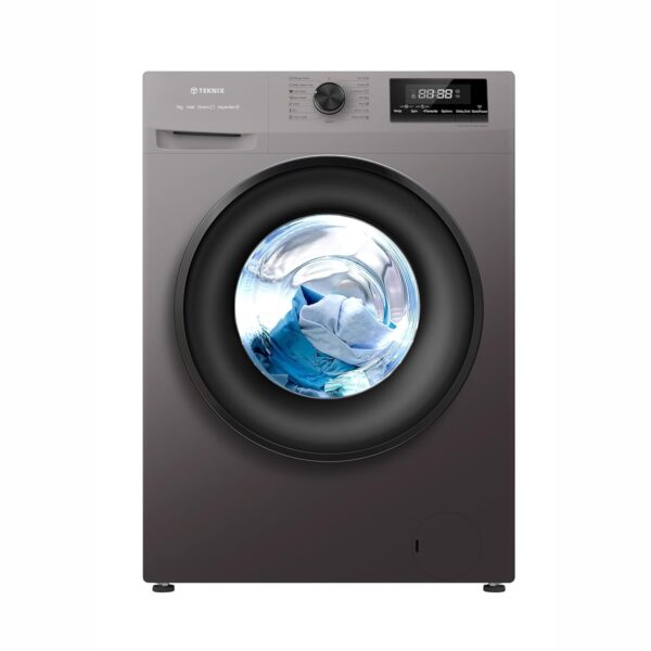 Teknix TKW8142HS Freestanding 8kg 1400 Spin Washing Machine, Front Load, Steam Program, 15 Minute Quick Wash - Titanium Silver