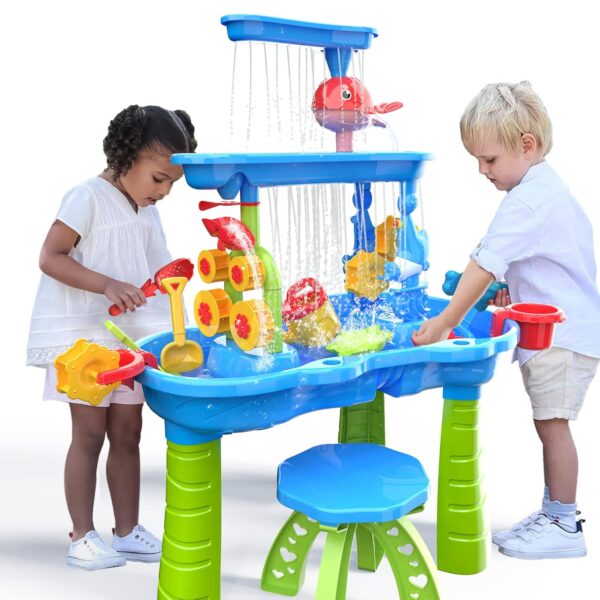 TEMI Toddler Water Table | Kids Sand and Water Table | 3-Tier Outdoor Water Play Table Toys for Toddlers Kids | Water Sensory Tables Summer Beach Toys for Outside Backyard for...