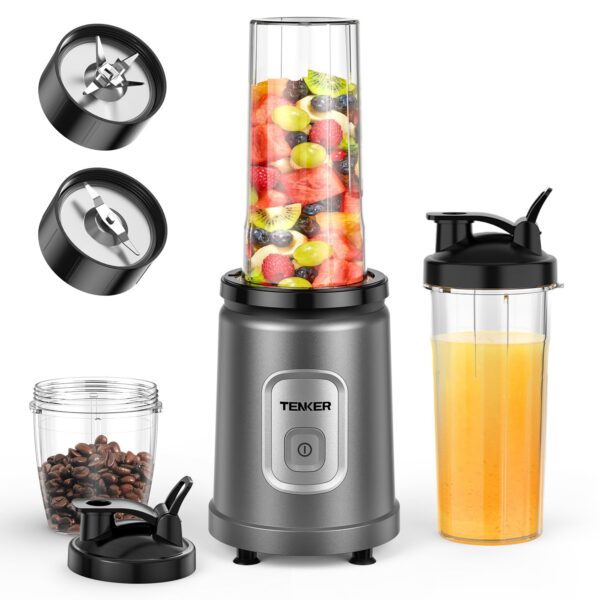 TENKER Smoothie Blender Personal Size for Shakes and Smoothies, with 2 * 650ml Blending Cup, 1*Grinding Cup Non-BPA, Extractor Blends Nuts, Frozen Fruit & Ice