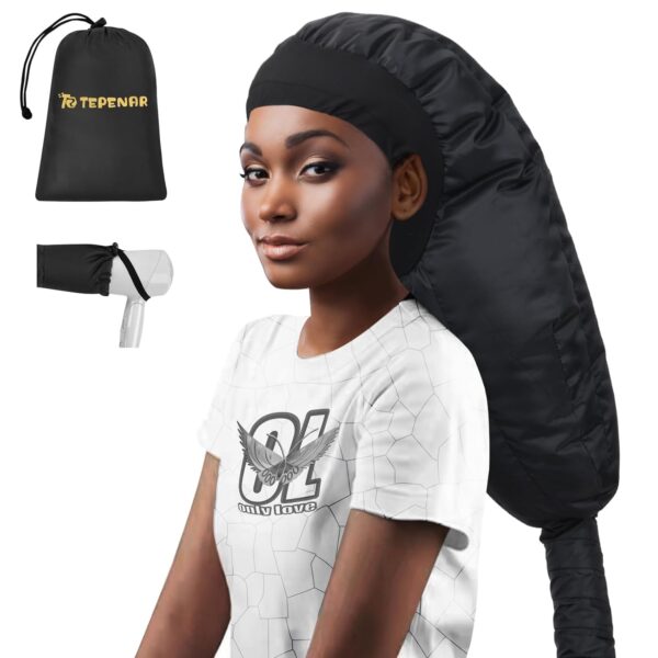 TEPENAR Bonnet Hair Dryer Attachment: Upgraded Extra Large Hooded Hair Dryer Adjustable Soft Blow Dryer Caps - Easy to Use for Natural Curly Textured Hair Care Styling Fast...