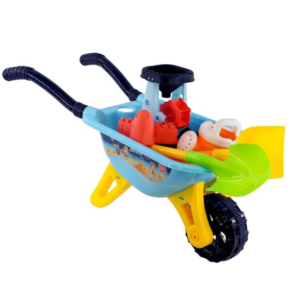 The Magic Toy Shop Kids Wheelbarrow with Accessories - Watering Can, 2 Shovels, Sand Mill, 3 Castle Design Moulds - Outdoor, Garden, Water and Beach Sand Toys for Kids, Boys and...