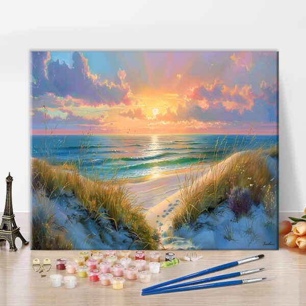 TISHIRON Paint by Numbers Kit for Adults Sunset on a Dune Beach Paint by Numbers for Adults Beach Sand Beach Painting Adult Paint by Number Kits on Canvas Oil Painting Art...