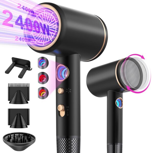 Tisoutec HairDryer,Travel Hairdryer with Diffuser,Professional Ionic Hair Dryer+Powerful AC Motor 2400W|4-in-1 Hair Dryer|Hot/Cold Button|2 Heat&3 Speed|Hair Dryers &...