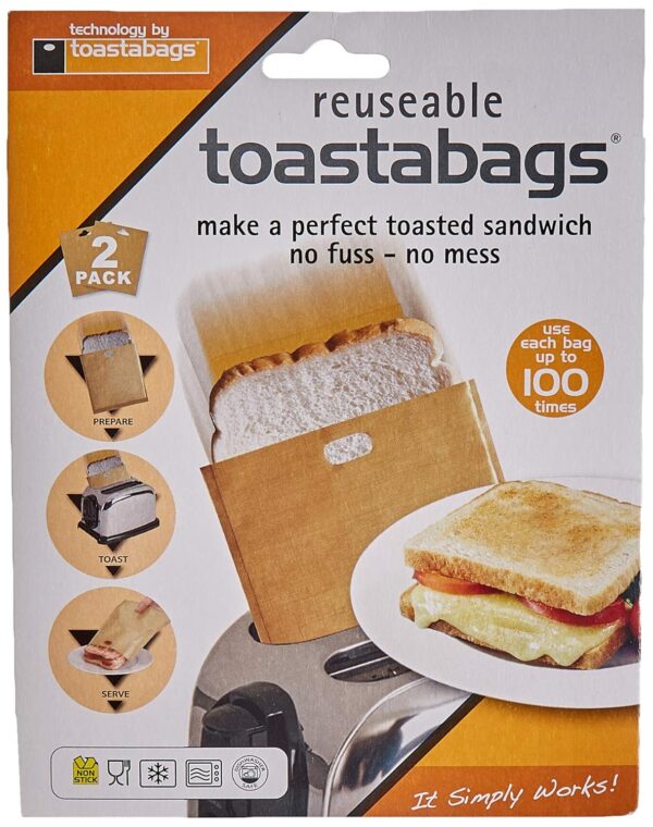 toastabags 100 use. Pack of 2. Perfect toasted sandwiches in your toaster. No mess, No Stress