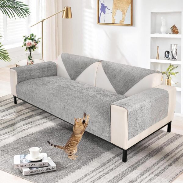 Topchances Chenille Sofa Cover 1 2 3 Seater,Washable Sofa Slipcovers Non-Slip Seat Cushions with Silicone Particles All-Seasons Apply to Dogs Cat Pet Living Room...