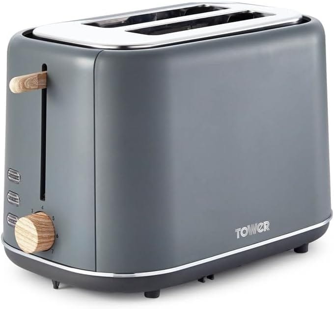 Tower Scandi T20027G 2 Slice Toaster with Adjustable Browning Control, Grey