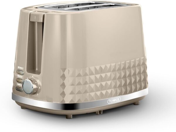 Tower T20082MSH Solitaire 2 Slice Toaster Latte Chrome Accents, 850W, Latte