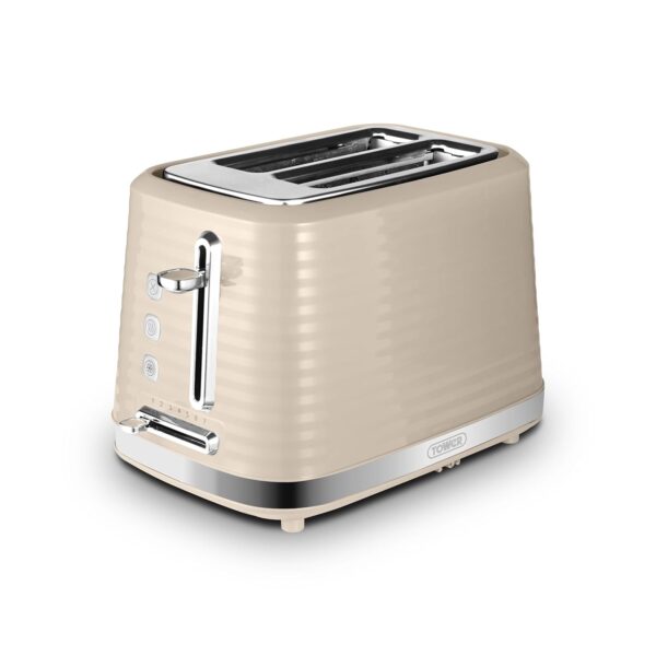 Tower T20083MSH Saturn 2-Slice Toaster with 7 Browning Levels, Defrost/Reheat/Cancel, Latte and Chrome Accents