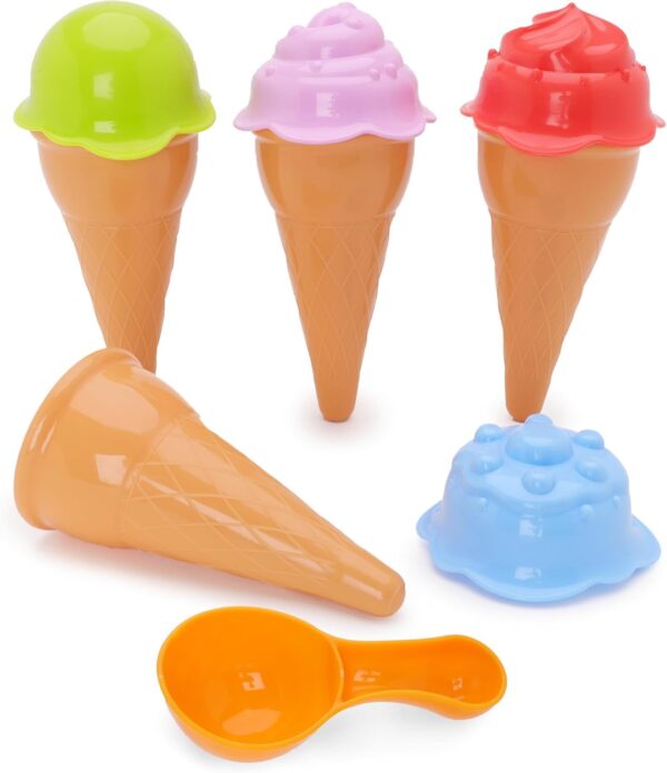 Toyland® 9 Piece Ice Cream Play Set - 4 Interchangeable Ice Scream Flavours, 4 Cones & 1 Scoop - Garden & Beach Toys - Pretend Kitchen Food