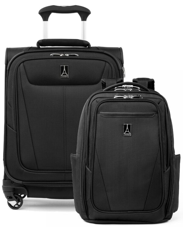 Travelpro Maxlite Laptop Backpack & Softside Carry On Set, Lightweight, Fits 38 cm Laptop & 28 Inch Tablet, Water Resistant, Black, Carry On 49x39x20 cm