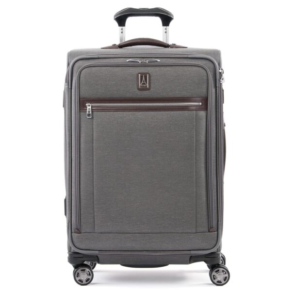 Travelpro Platinum Elite Softside Expandable Checked Suitcase, 8 Wheel Spinner Suitcase, TSA Lock, Men and Women, Vintage Grey, Checked Medium 72x47x30 cm