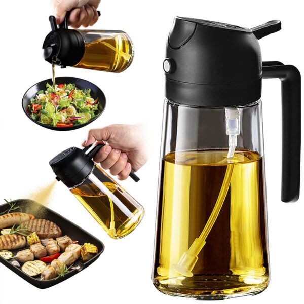 TrendPlain 16oz Olive Oil Spray Bottle - 2 in 1 Olive Oil Dispenser Bottle for Kitchen Accessories - Kitchen Gadgets, For Air Fryer - Black