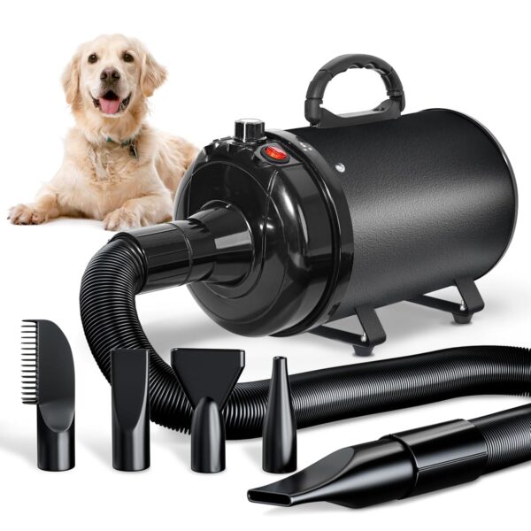 TRIGRAND Dog Hair Dryer Blaster Low Noise 3000W Pet Grooming Hair Dryer Temperature Heater with 4 Different Nozzles
