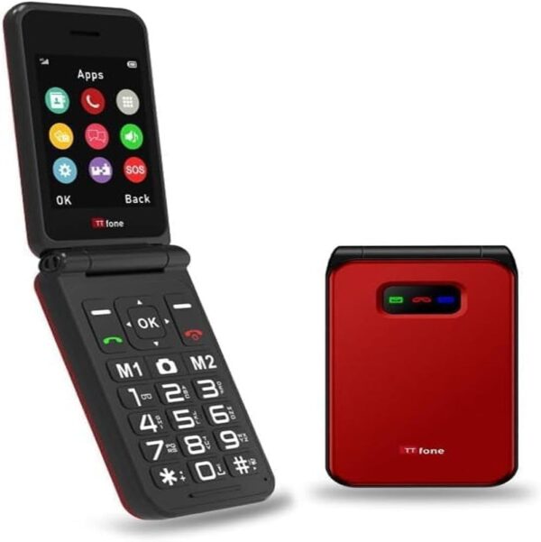 TTfone TT760 Flip 4G Big Button Mobile Phone for the Elderly with Emergency Assistance button Unlocked Basic Mobile Phone (Red, with USB Cable)