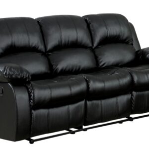 UK Leisure World RECLINER BLACK SOFA SUITES SETTEE LAZY BOY BLACK FABRIC 1 2 3 SEATER ARMCHAIR FAUX LEATHER (Black three seater)