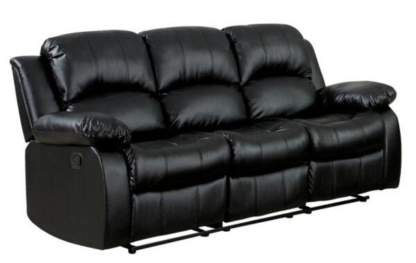 UK Leisure World RECLINER BLACK SOFA SUITES SETTEE LAZY BOY BLACK FABRIC 1 2 3 SEATER ARMCHAIR FAUX LEATHER (Black three seater)