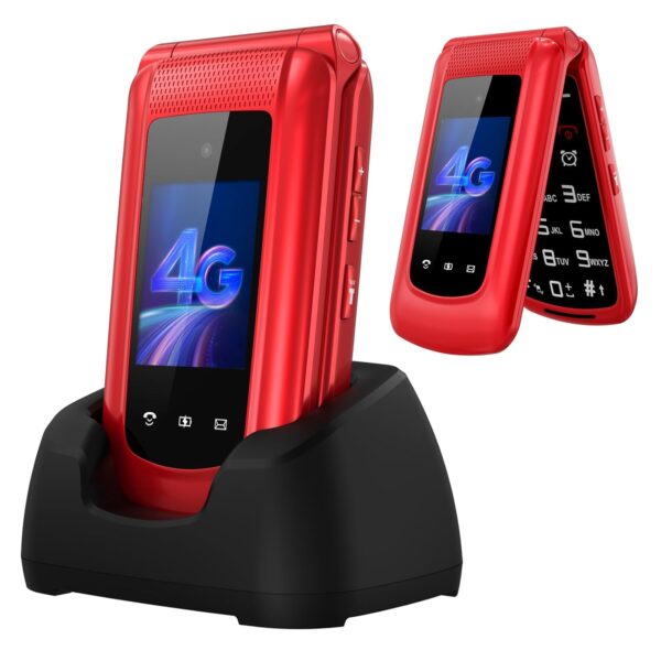 uleway 4G Big Button Mobile Phone for Elderly Sim Free Unlocked Simple Senior Flip Mobile Phone Easy to Use Basic Phones with 2.4" +1.8" IPS Screen SOS Button Charging Dock...