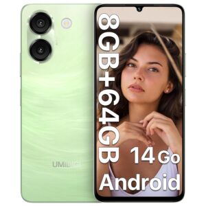 UMIDIGI G9A Mobile Phones, Android 14 Go Smart phone, 6.75" HD Display, 8(4+4) GB +64GB/1TB, 5000mAh, 13MP Camera Dual SIM 4G Phone Unlocked, Face ID Unlocked/GPS, Green, New...